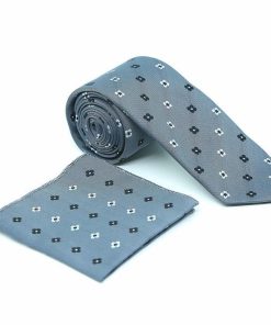 Brianze Gri Çiçek Desen Kravat Mendil Set - Brianze.com Kravat ve Erkek Giyim Sitesi