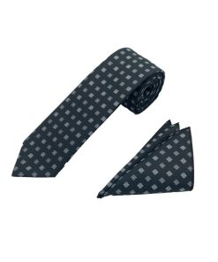 Brianze Siyah Gri Desenli Kravat Mendil Set - Brianze.com Kravat ve Erkek Giyim Sitesi