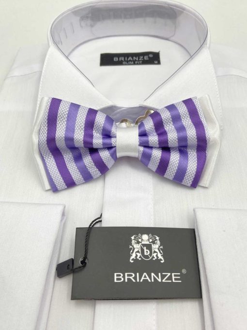 Brianze Lila Çizgili Desen Papyon - Brianze.com Kravat ve Erkek Giyim Sitesi