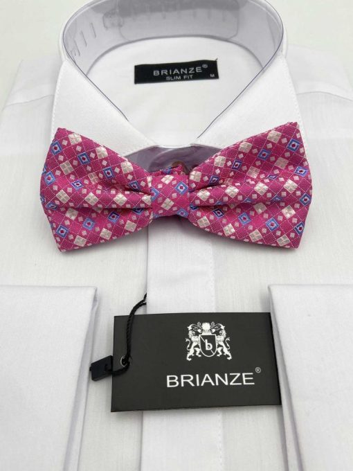 Brianze Mavi Beyaz Kareli Desen Pembe Papyon - Brianze.com Kravat ve Erkek Giyim Sitesi