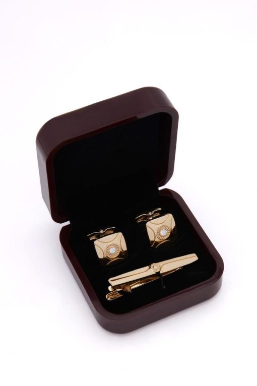 Brianze Premium Kutulu Gold Özel Tasarım Kol Düğmesi ve Kravat İğnesi Set - Brianze.com Kravat ve Erkek Giyim Sitesi