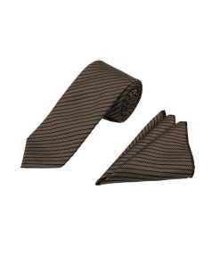 Brianze 7.5 Cm Kahverengi Çizgili Kravat Mendil Set - Brianze.com Kravat ve Erkek Giyim Sitesi