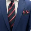 Brianze 7.5 Cm Lacivert Kırmızı Beyaz Çizgili Kravat Mendil Set - Brianze.com Kravat ve Erkek Giyim Sitesi