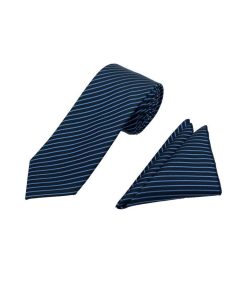 Brianze 7.5 Cm Lacivert Mavi Çizgili Kravat Mendil Set - Brianze.com Kravat ve Erkek Giyim Sitesi
