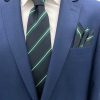 Brianze 7.5 Cm Lacivert Yeşil Beyaz Çizgili Kravat Mendil Set - Brianze.com Kravat ve Erkek Giyim Sitesi