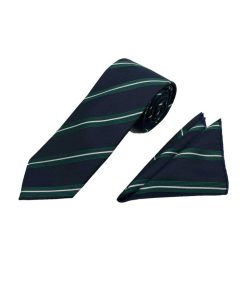 Brianze 7.5 Cm Lacivert Yeşil Beyaz Çizgili Kravat Mendil Set - Brianze.com Kravat ve Erkek Giyim Sitesi