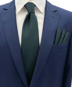 Brianze 7.5 Cm Lacivert Yeşil Çizgili Kravat Mendil Set