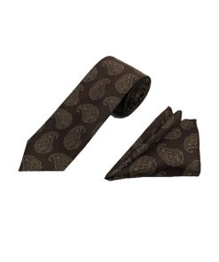 Brianze 7 Cm Kahverengi Şal Desen Kravat Mendil Set - Brianze.com Kravat ve Erkek Giyim Sitesi