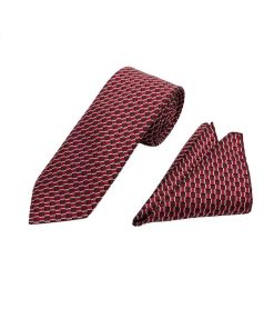 Brianze 7 Cm Kırmızı Siyah Beyaz Desenli Kravat Mendil Set - Brianze.com Kravat ve Erkek Giyim Sitesi