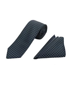 Brianze 7 Cm Lacivert Beyaz Desenli Kravat Mendil Set - Brianze.com Kravat ve Erkek Giyim Sitesi