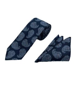 Brianze 7 Cm Lacivert Mavi Şal Desen Kravat Mendil Set - Brianze.com Kravat ve Erkek Giyim Sitesi
