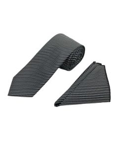 Brianze 7 Cm Siyah Beyaz Desenli Kravat Mendil Set - Brianze.com Kravat ve Erkek Giyim Sitesi