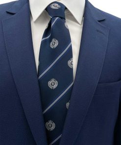 Brianze 8 Cm Lacivert Mavi Çizgili Arma Desenli Kravat