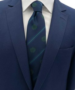 Brianze 8 Cm Lacivert Yeşil Çizgili Arma Desenli Kravat