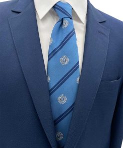 Brianze 8 Cm Mavi Lacivert Çizgili Arma Desenli Kravat